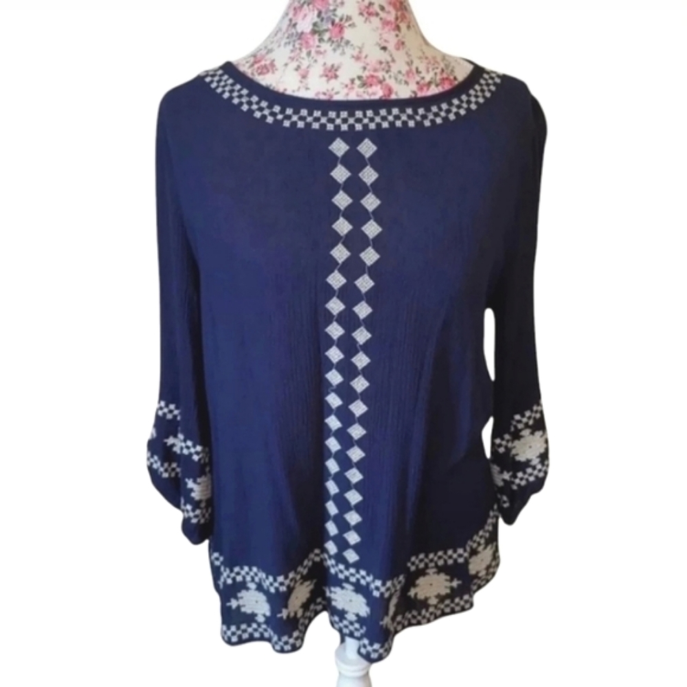 🔴 CLEARANCE   Andree Blue crochet trim top